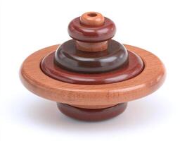 Wooden Spinning Top with Stacked Rings on White Background photo