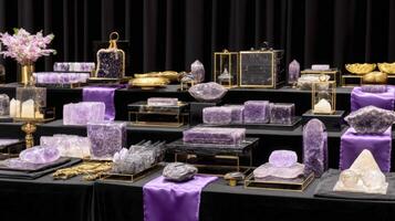 Amethyst Crystal Collection Display with Gold Accents photo