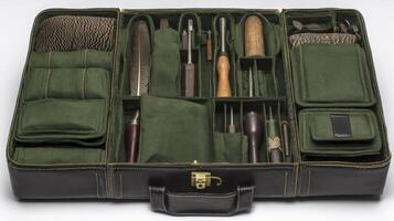 Antique Feather Sorting Kit in Black Leather Case photo