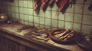 Bone Preparation Tools on Dirty Countertop in Dimly Lit Room photo