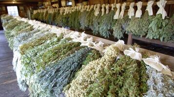 Drying Herbs and Plants Hanging in Rustic Setting photo