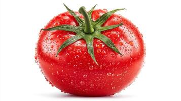 Closeup of a Juicy Red Grape Tomato Isolated on White Background photo