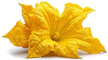 Bright Yellow Zucchini Blossom Closeup on White Background photo