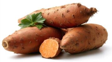 Crunchy Orange Sweet Potatoes Isolated on White Background photo
