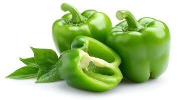 Fresh Green Bell Peppers and Slice on White Background photo