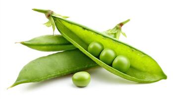 Fresh Green Snap Peas Close Up Isolated on White Background photo