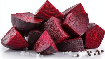 Vibrant Purple Beetroot Pieces Isolated on White Background photo