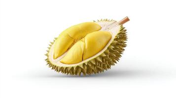 Closeup of a Fresh Yellow Durian Slice Isolated on White Background photo