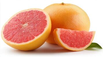 Juicy Pink Pomelo Halves and Slice Isolated on White Background photo