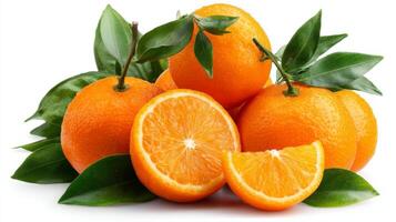 Ripe Orange Kumquats with Green Leaves on White Background photo