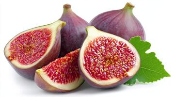Ripe Purple and Red Figs Sliced and Whole on White Background photo