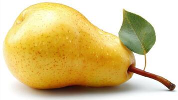 A pear with a leaf on it photo