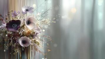 Pastel Pink and Purple Floral Arrangement with Soft Focus and Blurred Background photo
