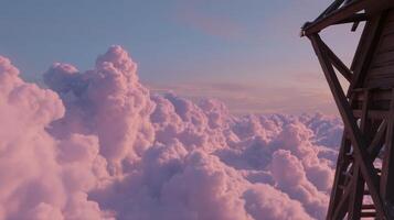 Pink Sunset Cloudscape Viewed from Wooden Windmill photo
