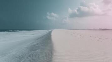 Serene Desert Seascape Teal and Pink Sands Under a Dramatic Sky photo