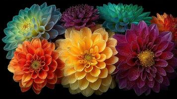 Vibrant flowers in various colors showcasing nature's beauty and diversity in a close-up arrangement with intricate details photo