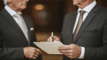 Senior Business Professionals Reviewing Documents In Meeting photo