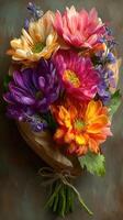 Colorful bouquet of flowers with vibrant blooms and greenery arranged beautifully for decoration photo