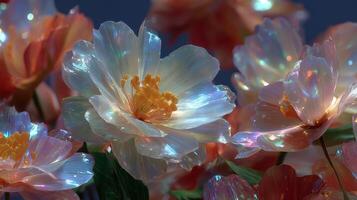 Beautiful translucent flowers gleaming under soft light in a serene natural setting photo