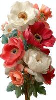 Colorful bouquet of anemones in a bright floral arrangement showcasing vibrant red, white, and pink flowers photo
