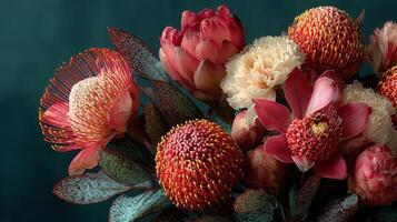 Colorful bouquet of native flowers arranged beautifully on a dark background photo
