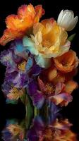 Vibrant bouquet of colorful flowers reflecting in still water during a serene moment photo