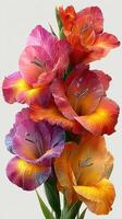 Colorful bouquet of gladiole flowers in vibrant hues on display photo