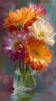 Colorful bouquet of flowers in a vase with soft background created at midday photo