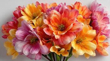 Bright and colorful artificial flowers arranged in a bouquet for home decoration during springtime photo
