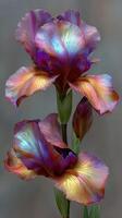 Colorful iris flowers bloom in vibrant shades in a soft background during the daylight photo