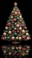 Elegant Christmas tree adorned with colorful ornaments and warm lights for festive celebration photo