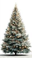 Beautifully decorated Christmas tree with golden ornaments and warm lights in a cozy setting photo