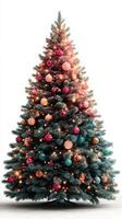 Beautifully decorated Christmas tree with colorful ornaments and warm lights set in a festive atmosphere photo