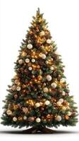 Elegant decorated Christmas tree with warm lights and festive ornaments in a cozy indoor setting photo