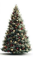 Christmas tree decorated with red and gold ornaments and sparkling lights in a festive setting photo