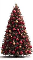 Beautifully decorated Christmas tree with red and gold ornaments glowing in festive spirit photo