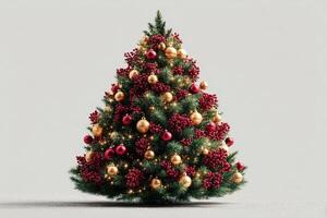 Festively decorated Christmas tree with red and gold ornaments perfect for holiday celebrations photo