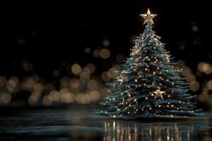Christmas tree adorned with lights and stars shining brightly during the holiday season photo