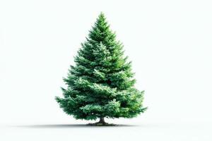 Vibrant green evergreen tree stands alone in a bright and minimalistic setting in the afternoon photo