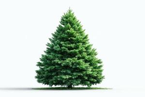 Evergreen tree with lush green foliage standing prominently on a white background showcasing its natural beauty and perfect shape photo