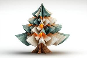Intricate paper origami Christmas tree illuminated softly in winter ambiance photo