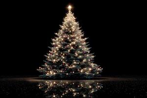 Beautifully decorated Christmas tree illuminated with lights and ornaments creates a magical holiday atmosphere photo