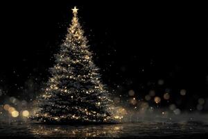 Sparkling Christmas tree adorned with lights glowing in a dark setting during the festive season photo