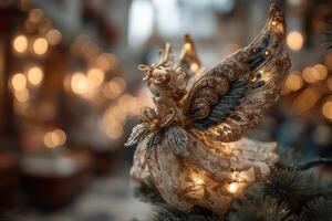 Decorative angel figurine with shimmering wings in a softly lit background during a festive celebration photo