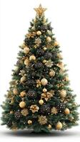 Elegant Christmas tree adorned with gold and black ornaments in a festive display photo