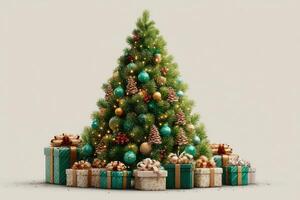 Beautifully decorated Christmas tree with presents under it in a cozy indoor setting during the holiday season photo