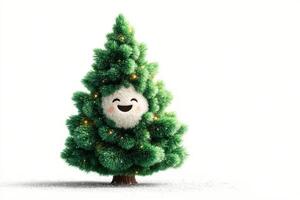 Cheerful cartoon character resembling a Christmas tree with lights and a smiling face in a festive winter atmosphere photo