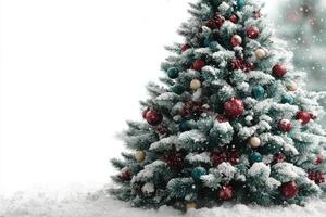 Elegant Christmas tree adorned with colorful ornaments and snowflakes during the holiday season photo