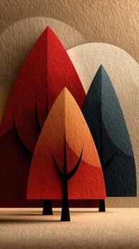 Colorful geometric trees create a vibrant landscape in a stylized artistic representation photo