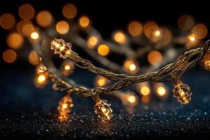 Warm golden lights shine softly against a dark background creating a cozy atmosphere for celebrations photo
